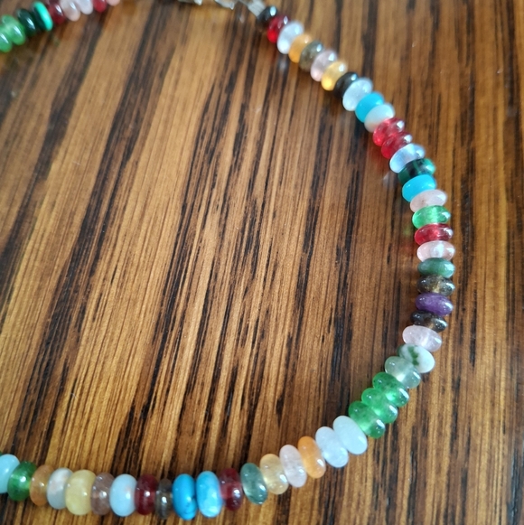 Anklet Multicolored Multi Rondelle Gemstones Tiny Beads 9.5" - Picture 2 of 4